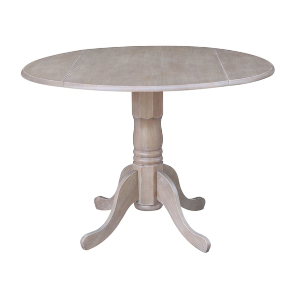 International Concepts Round 42 in Round Dual Drop Leaf Pedestal Table, Washed Gray Taupe, 42 W, 42 L, 29.5 in H, Wood T09-42DP - main